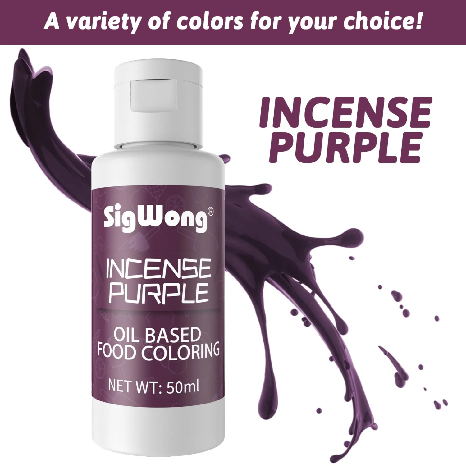 Oil Based Food Coloring for Chocolate - 50ml Incense Purple Upgraded Edible Oil Based Food Dye for Cake Decorating, Baking, Candy Melts, Cookie, Icing Frosting, Fondant, Meringues - 1.69 Fl.Oz Bottles (Christmas)