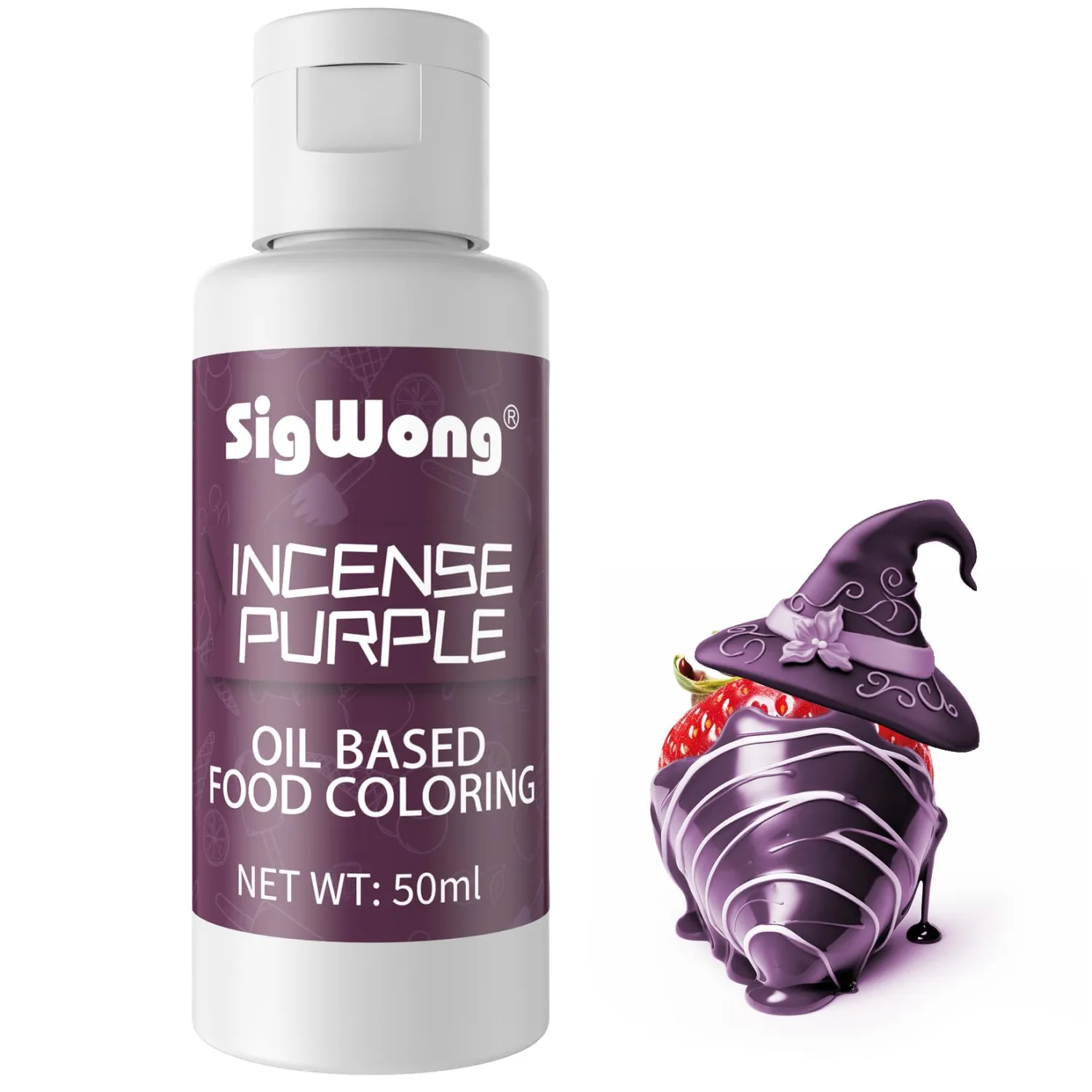 Oil Based Food Coloring for Chocolate - 50ml Incense Purple Upgraded Edible Oil Based Food Dye for Cake Decorating, Baking, Candy Melts, Cookie, Icing Frosting, Fondant, Meringues - 1.69 Fl.Oz Bottles (Christmas)