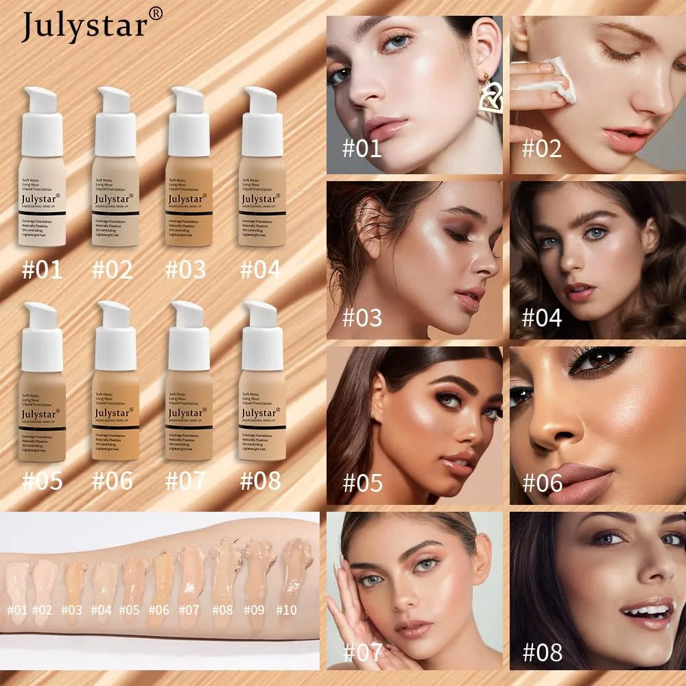 Julystar 10 color foundation cream oil control concealer long-lasting liquid foundation foundation make-up cream (02)