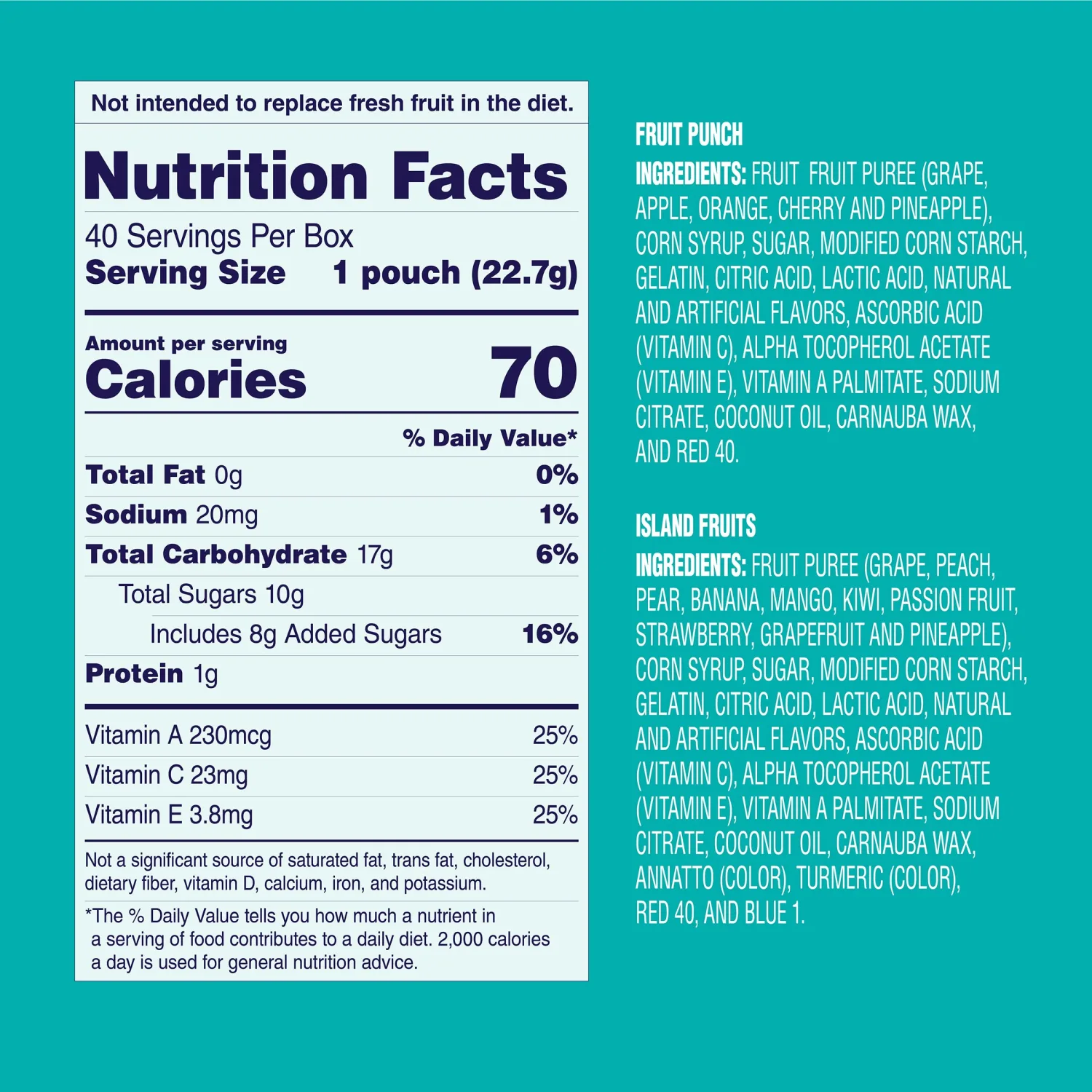 Welch's Fruit Snacks, Fruit Punch & Island Fruits, Individual Single Serve Bags, 0.8 oz (Pack of 40)