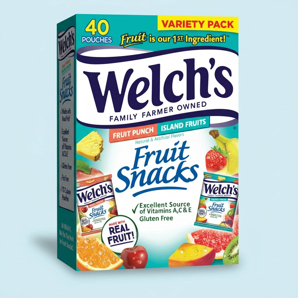 Welch's Fruit Snacks, Fruit Punch & Island Fruits, Individual Single Serve Bags, 0.8 oz (Pack of 40)