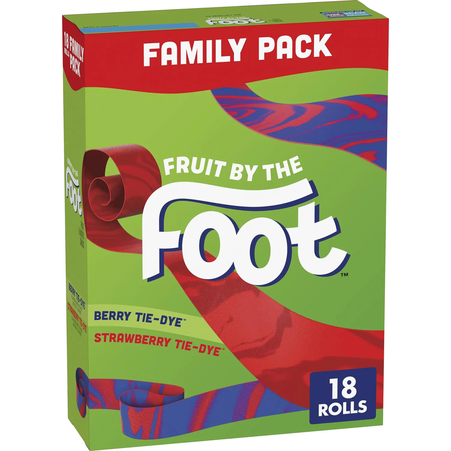 Fruit By The Foot Fruit Flavored Snacks, Berry Tie-Dye & Strawberry Tie-Dye, Family Pack, 18 Rolls, 13.5 oz