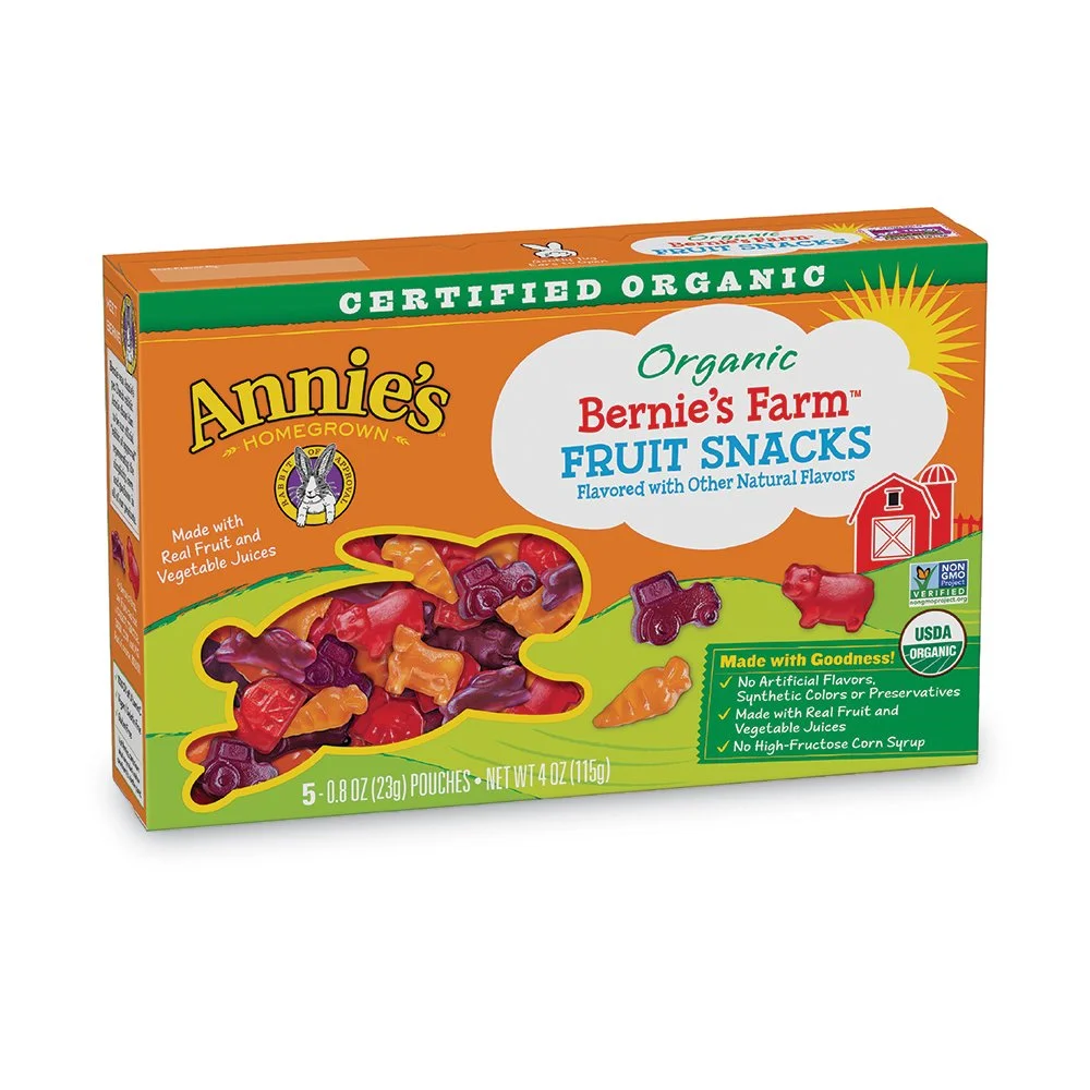 Annie's Homegrown Organic Bernie's Farm Fruit Snacks, Gluten Free, 5 ct, 4 oz