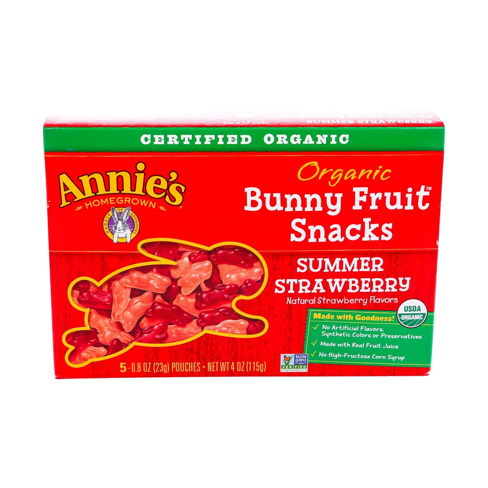 Annie's Homegrown Organic Bunny Fruit Snacks Summer Strawberry - 0.8 oz Each/Pack of 5 Pouches