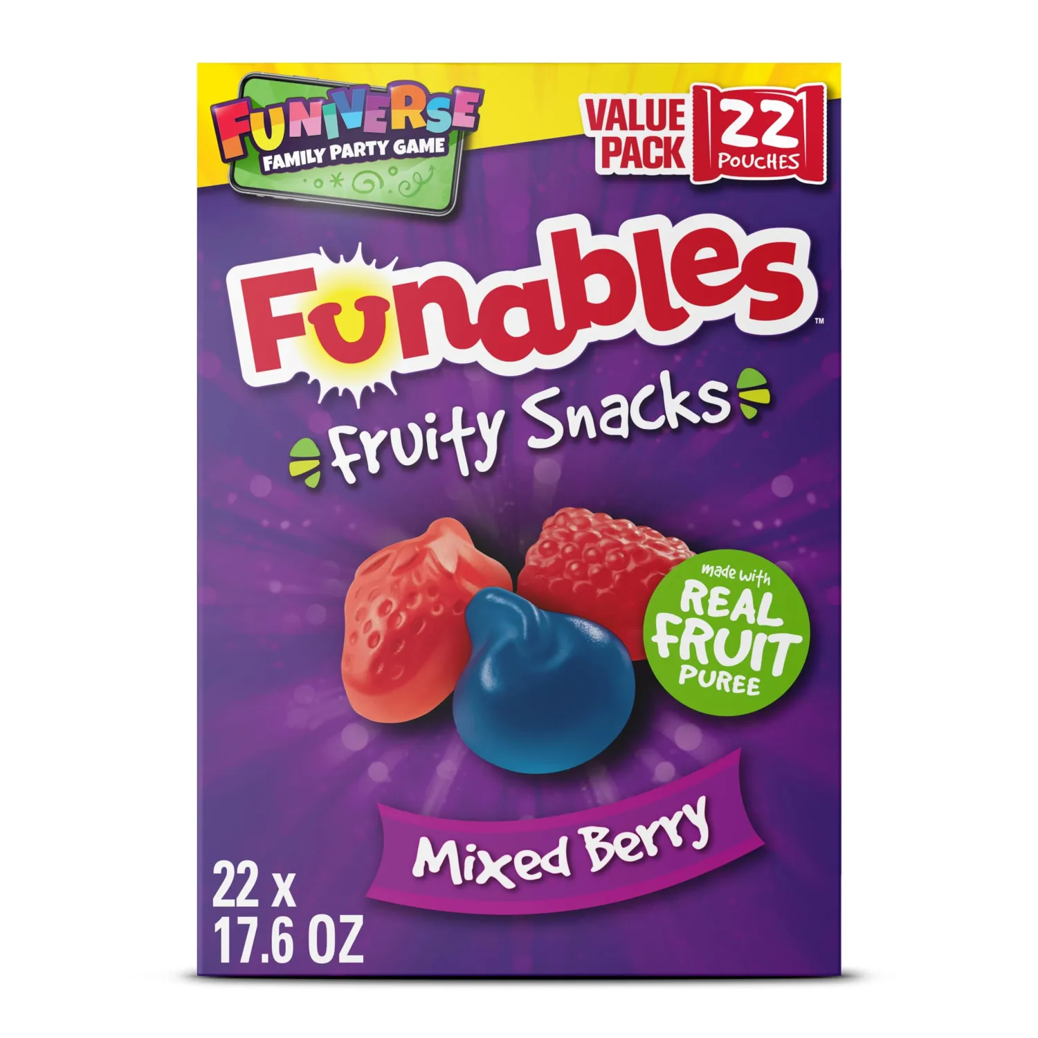 Funables Fruity Snacks, Mixed Berry Flavored Snacks, 0.8 oz 22 ct