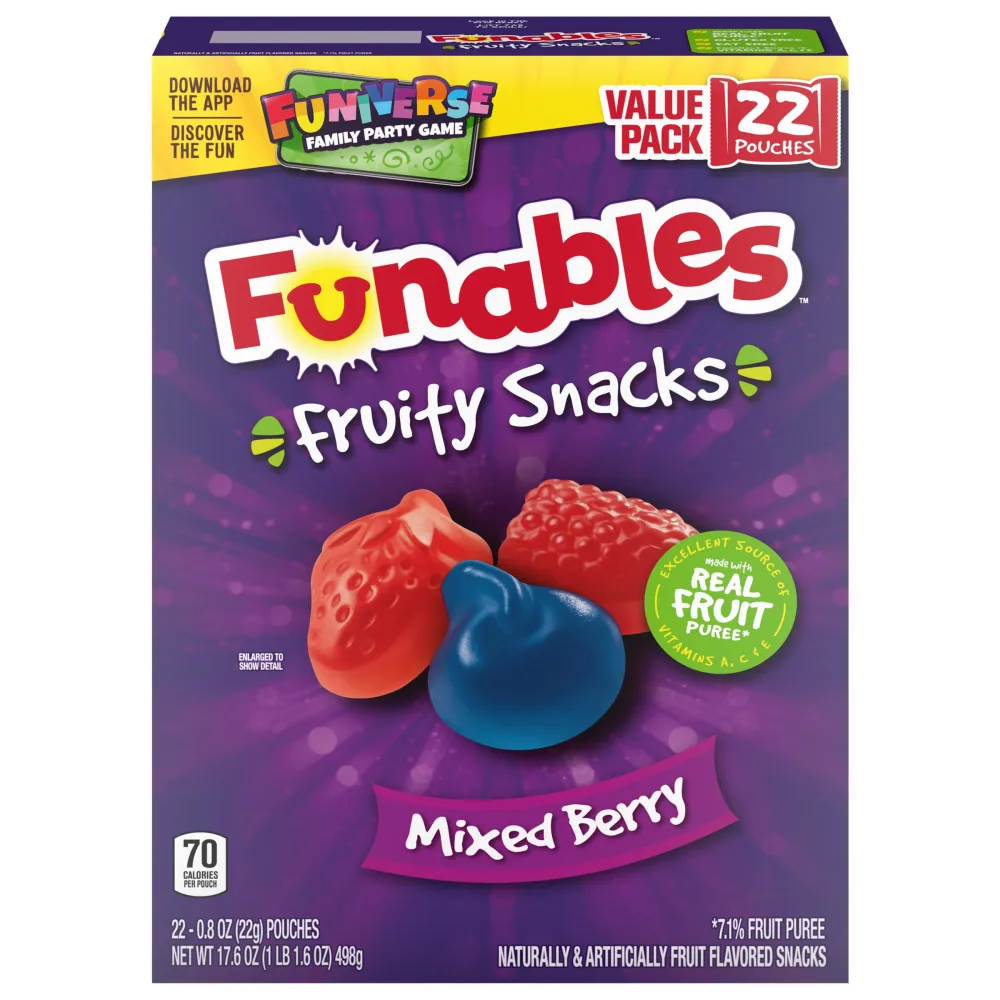 Funables Fruit Snacks, Mixed Berry Fruit Flavored Snacks, 0.8 Ounce Pouches (22 Count)