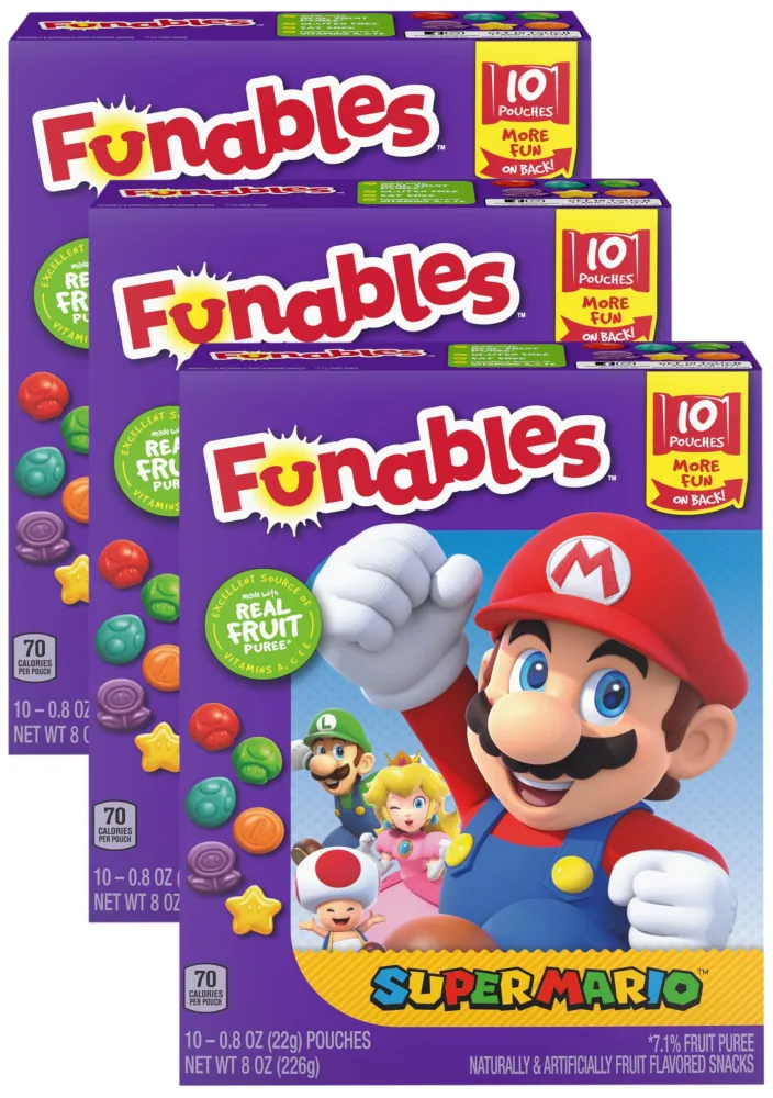 Funables Fruit Snacks, Super Mario Shaped Fruit Flavored Snacks, 0.8 ounce Pouches (Pack of 30)