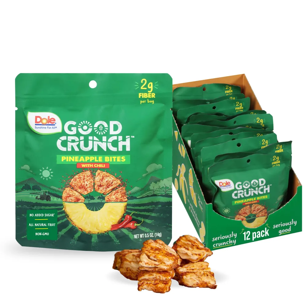 Dole Good Crunch Pineapple with Chili Dried Fruit Bites, Gluten Free & Vegan Snack, 0.5oz Bags (Pack of 12)