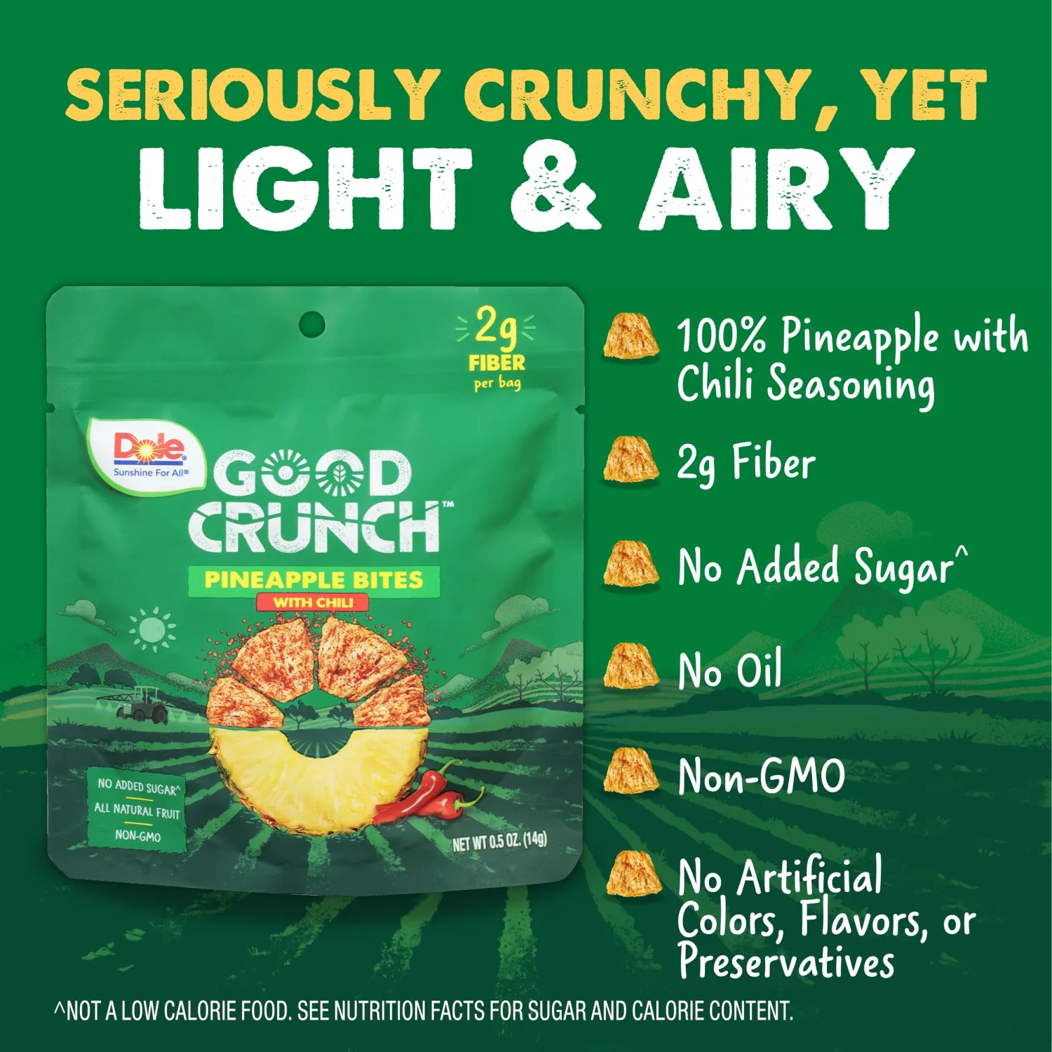 Dole Good Crunch Pineapple with Chili Dried Fruit Bites, Gluten Free & Vegan Snack, 0.5oz Bags (Pack of 12)