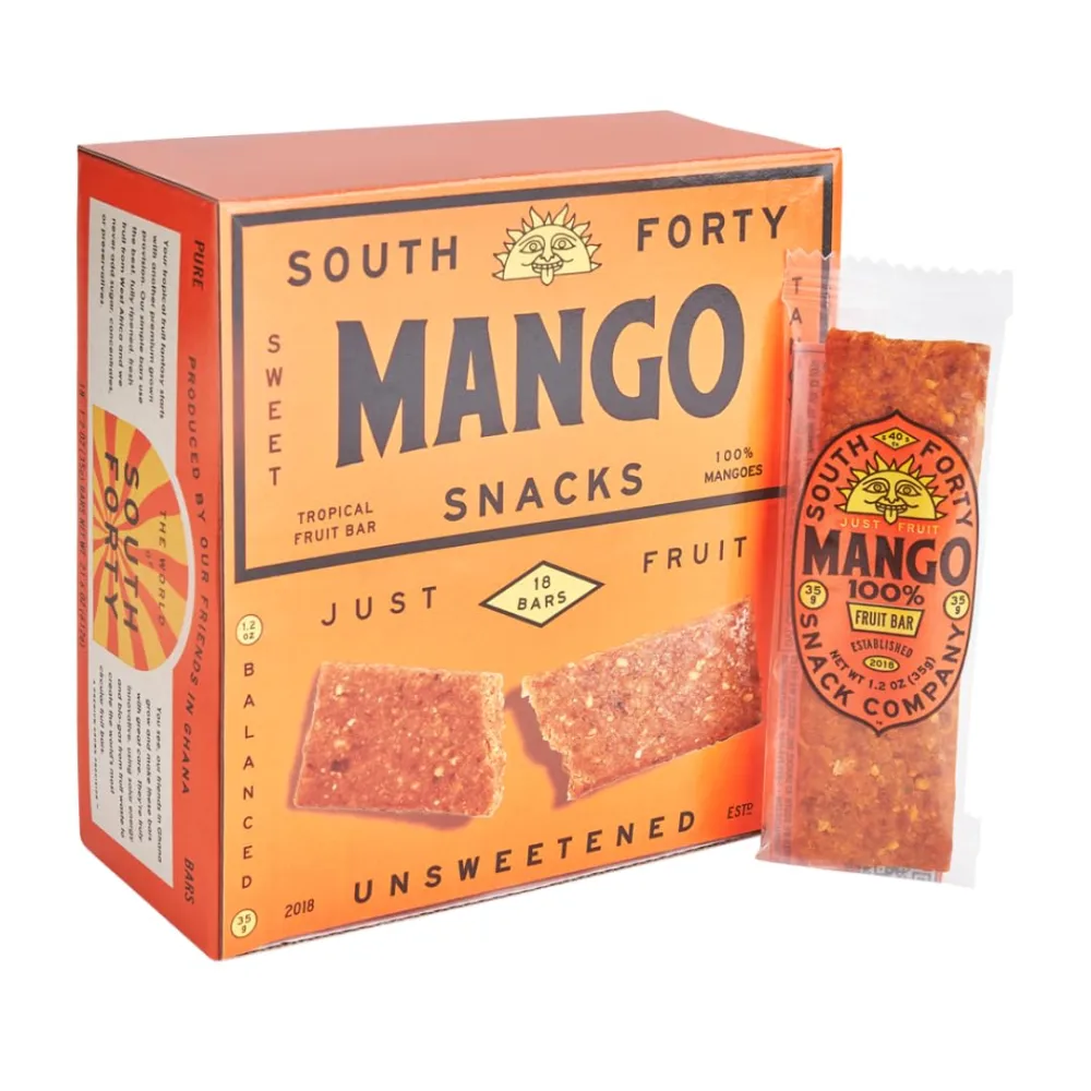 South 40 Snacks Premium Tropical Mango Fruit Bar, Just One Ingredient, Unsweetened, No Added Sugar, Individually Wrapped (35g Bar, Pack of 18)