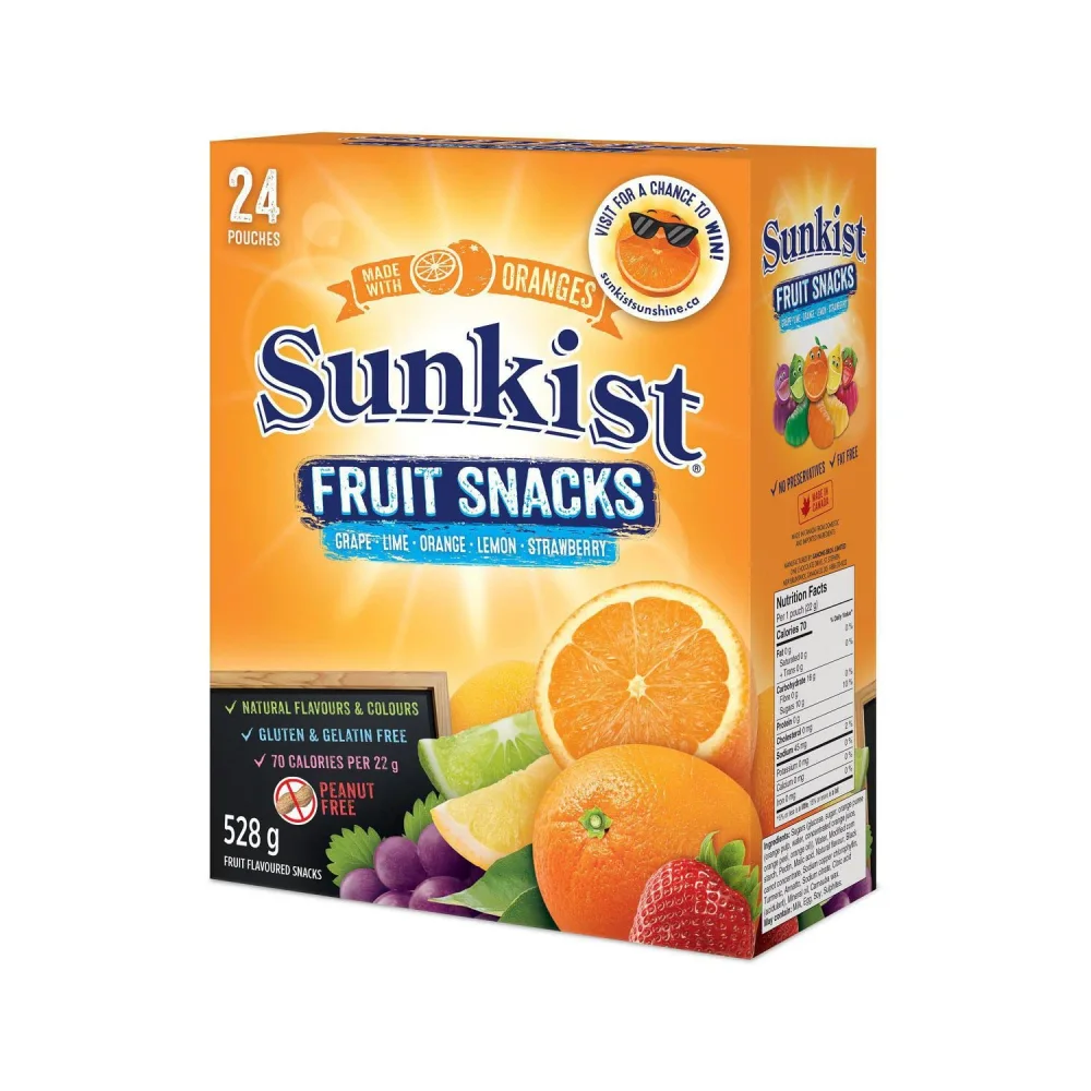 Sunkist Fruit Snacks 24 Sachets, 528g/19oz {Imported from Canada}