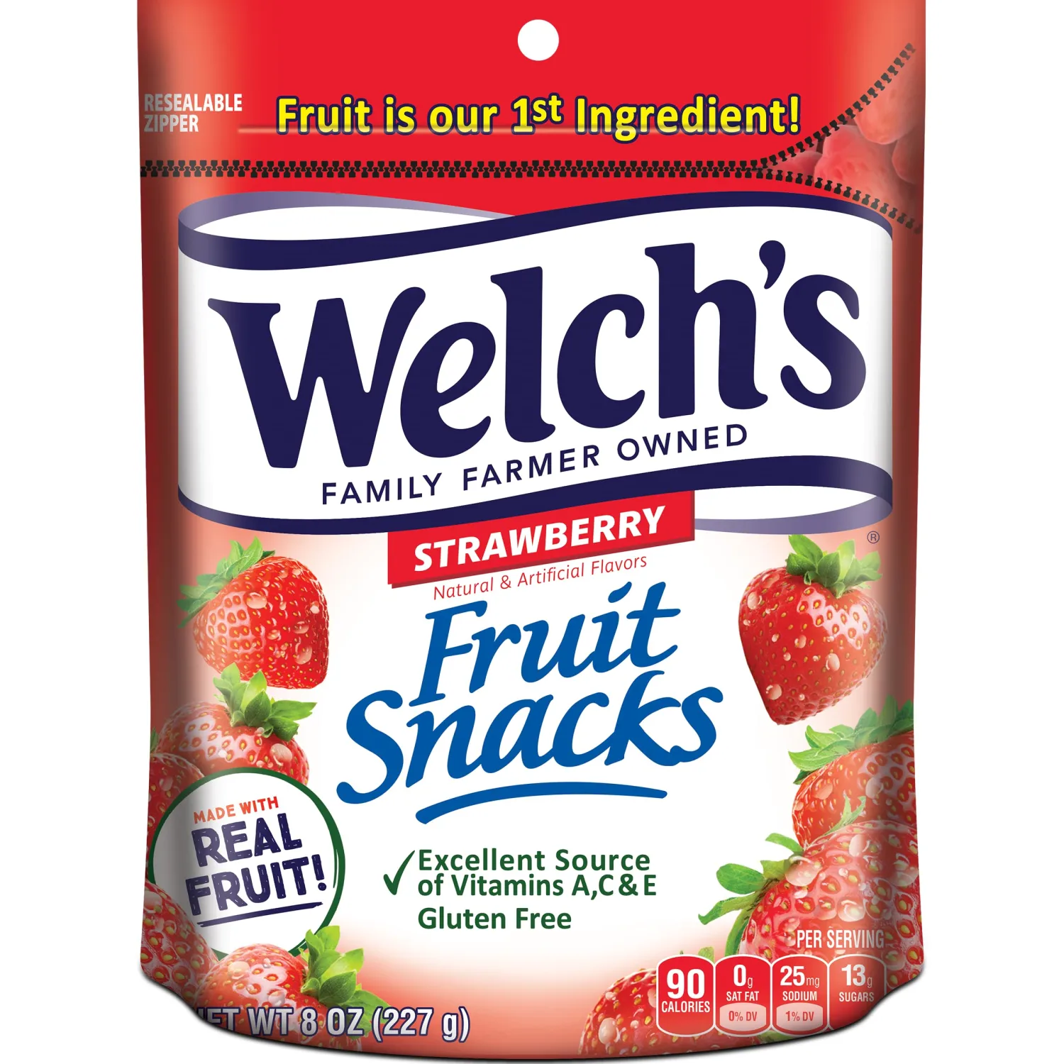Welch's Fruit Snacks, Strawberry, Perfect for Sharing, Bulk Bag, 8 oz (Pack of 1)