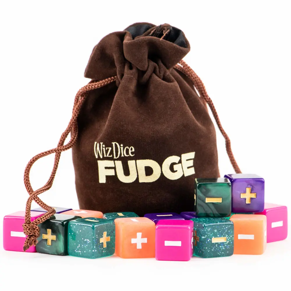 Wiz Dice - Fudge Dice GM Starter Set - Polyhedral Set with Bag for RPG Adventure Games - D6 Dice with Plus, Minus, and Blank Faces - Mystical - 20 ct