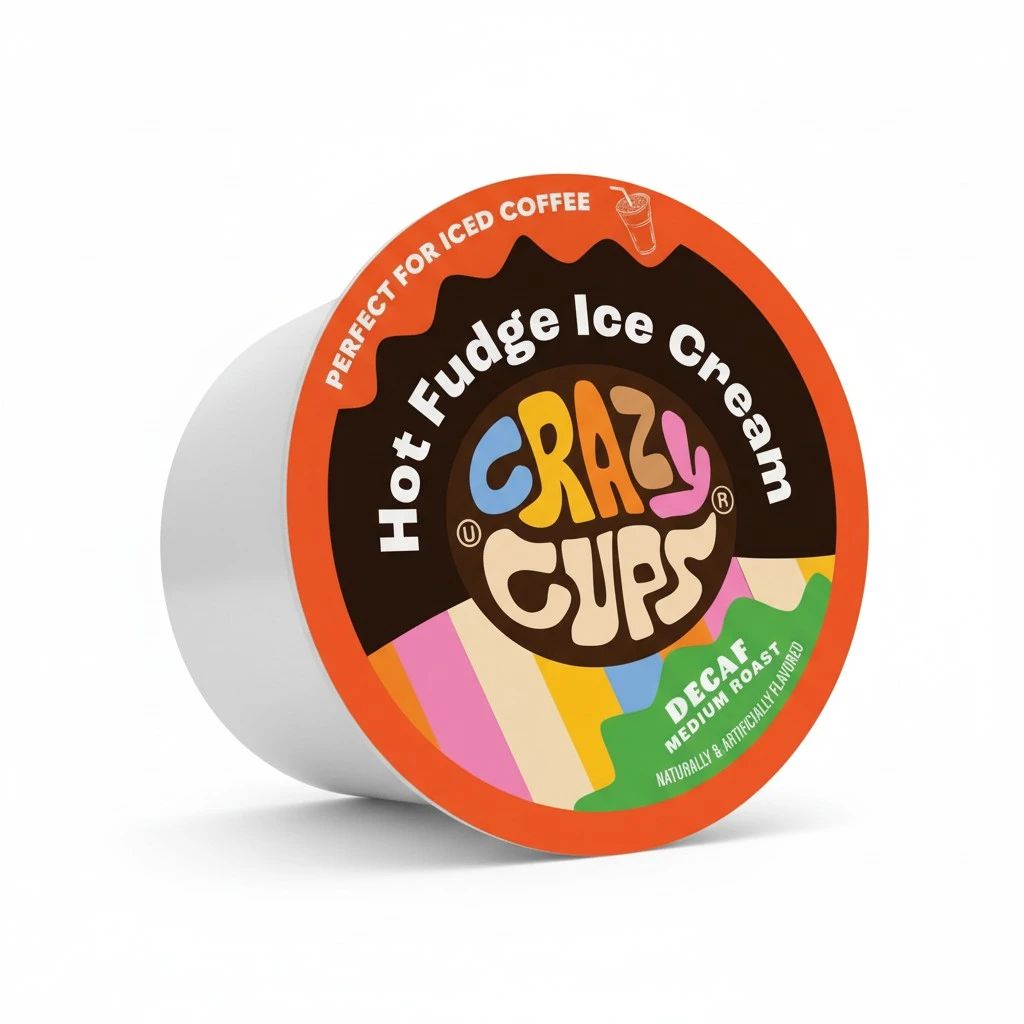 Crazy Cups Decaf Flavored Coffee pods, Hot Fudge Sundae, Single-Serve Medium Roast Coffee Cups for Keurig K-Cup Machines, Hot or Iced, 22 Count