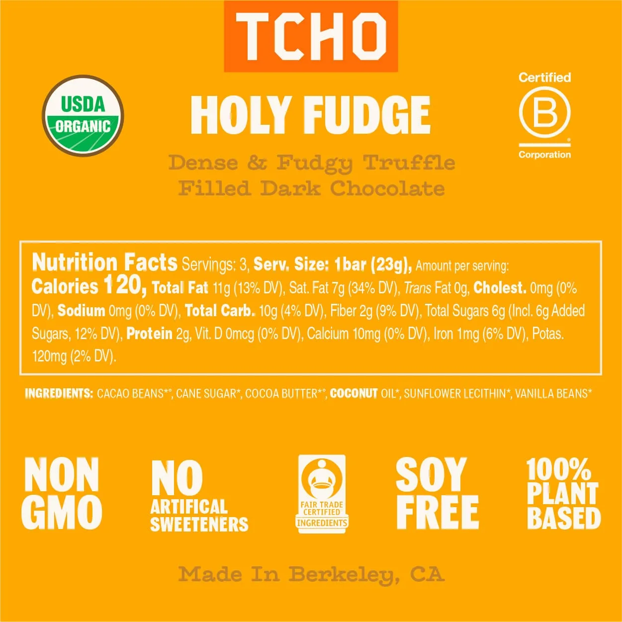 TCHO Holy Fudge 75% Dark Chocolate Bars (5 pack) | Single Origin Ghana, Dairy Free, Organic & Fair Trade | Non-GMO, Vegan, Soy Free, Gluten Free (2.5oz each)