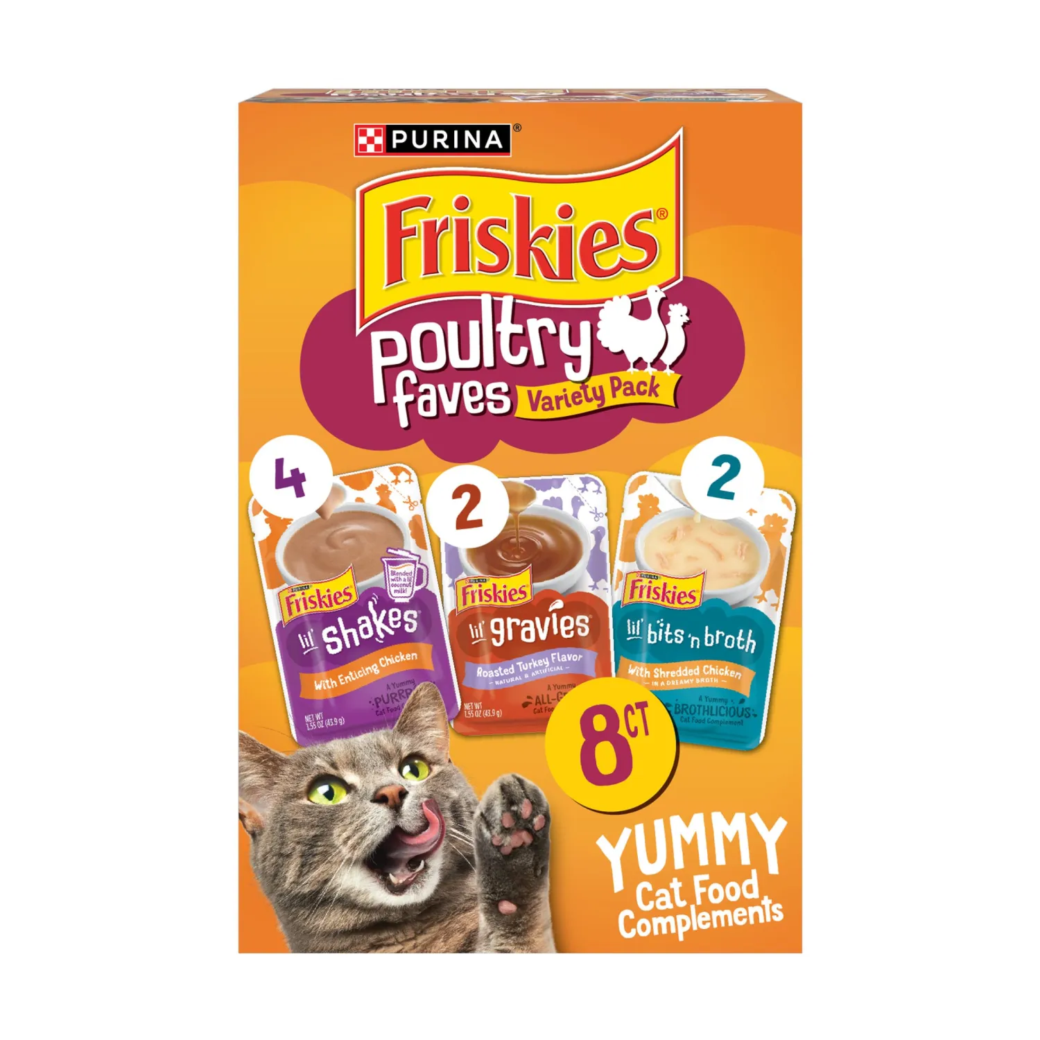 Purina Friskies Poultry Faves Broth and Gravy Cat Food Complements Variety Pack - 8 ct. Box