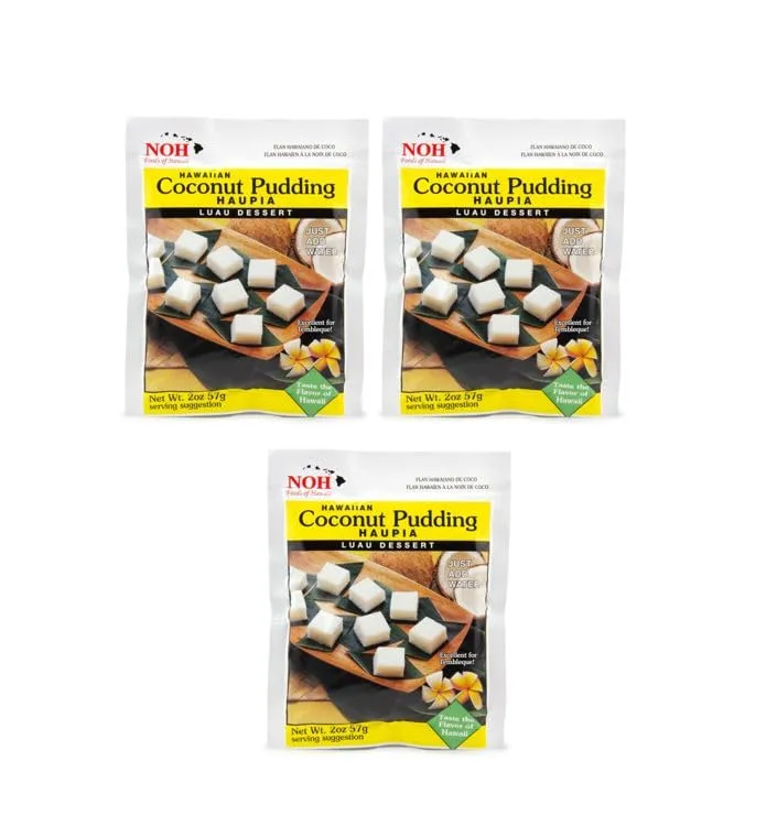 NOH Foods of Hawaii four serving seasoning packets 1.5 oz Pack of 3 Taste the flavor of Hawaii with each unique and famous meal (Coconut Pudding (Haupia))