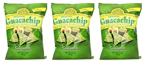 El Sabroso Guacachip, Guacamole Tortilla Chips 3oz Bags (Pack of 3)