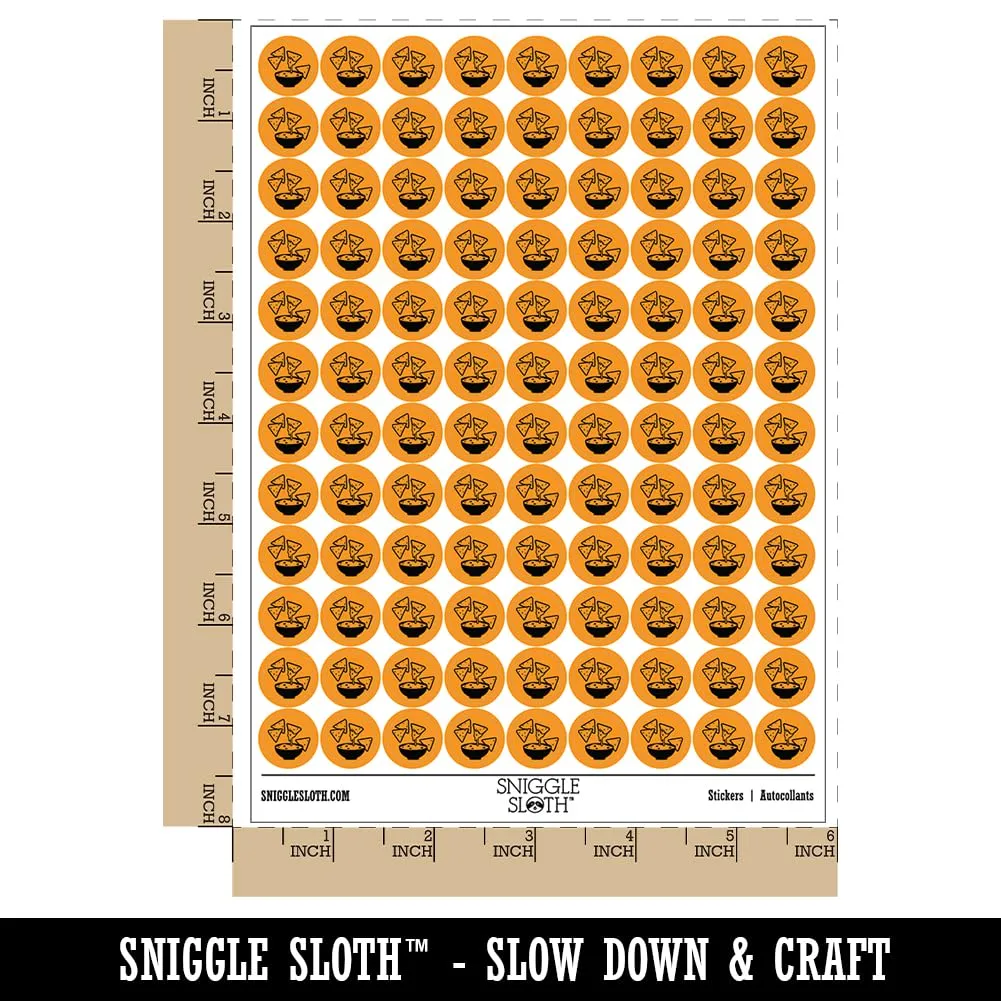 Tortilla Chips and Dip Salsa Cheese Guacamole 200+ Round Stickers - Gloss Finish - 0.50" Size - Orange