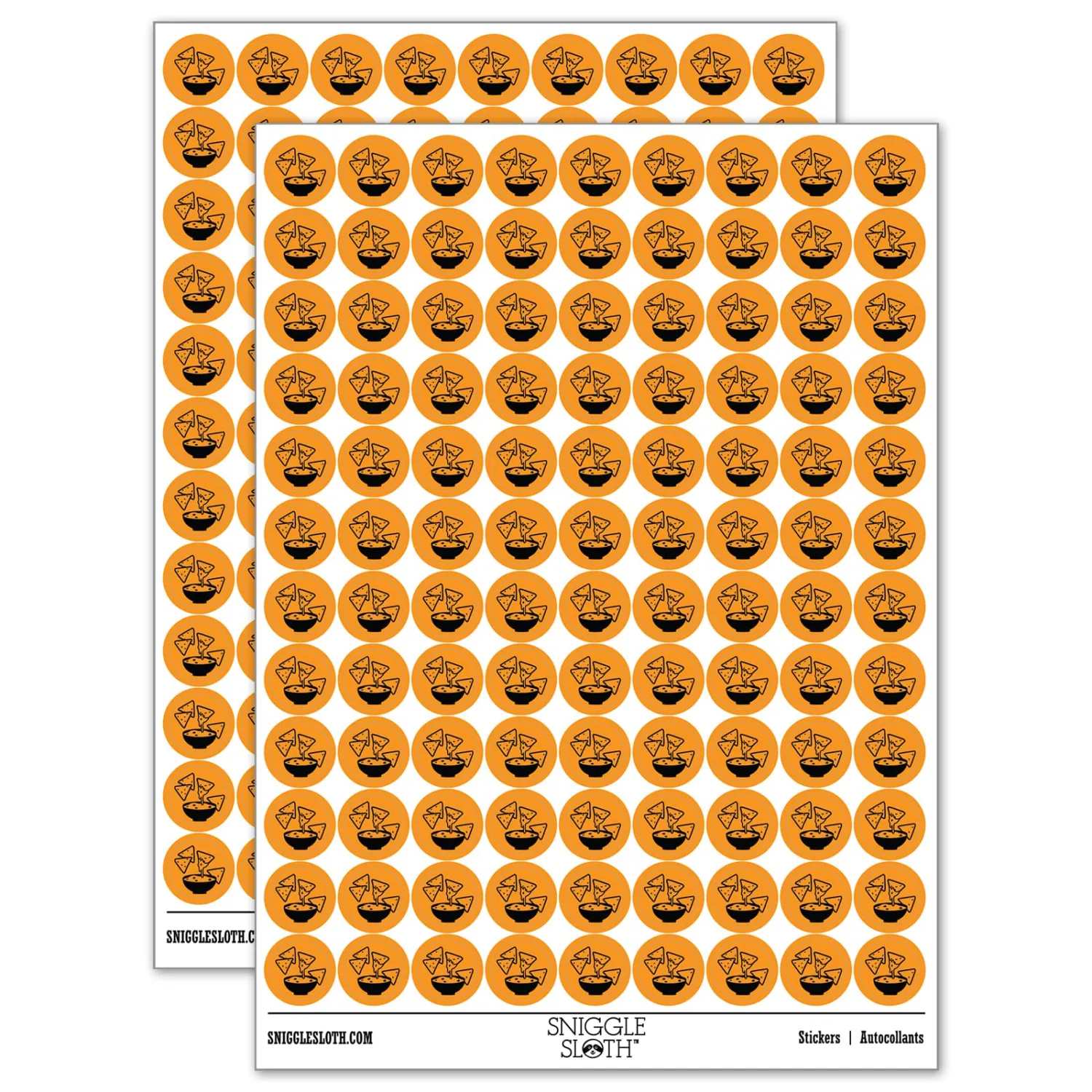 Tortilla Chips and Dip Salsa Cheese Guacamole 200+ Round Stickers - Gloss Finish - 0.50" Size - Orange