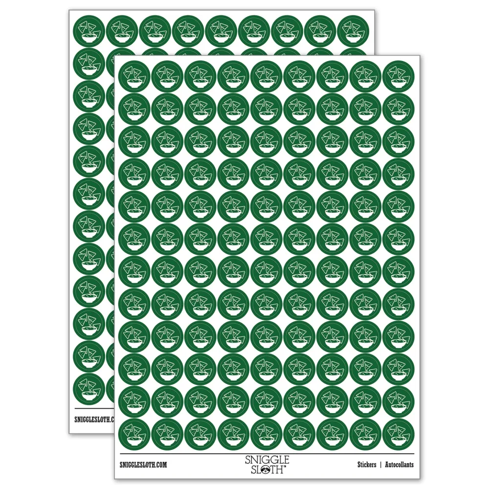 Tortilla Chips and Dip Salsa Cheese Guacamole 200+ Round Stickers - Matte Finish - 0.50" Size - Dark Green