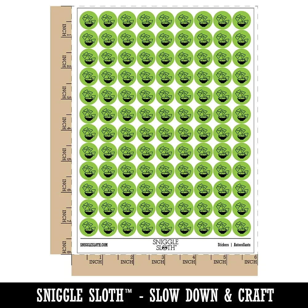 Tortilla Chips and Dip Salsa Cheese Guacamole 200+ Round Stickers - Matte Finish - 0.50" Size - Light Green