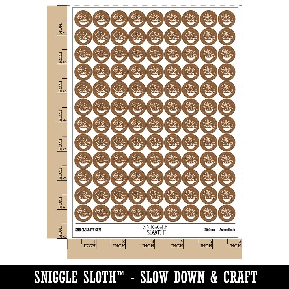 Tortilla Chips and Dip Salsa Cheese Guacamole 200+ Round Stickers - Gloss Finish - 0.50" Size - Brown