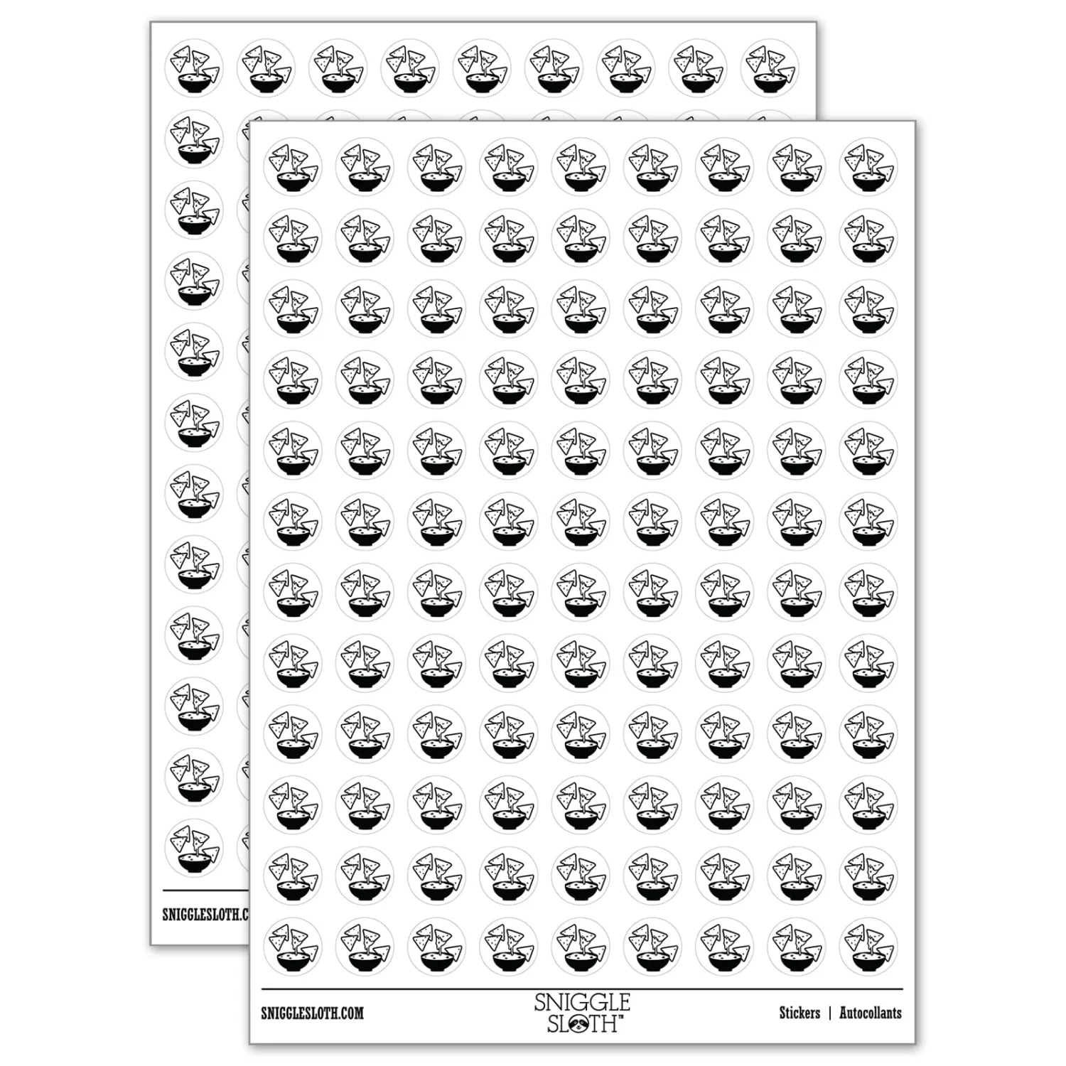 Tortilla Chips and Dip Salsa Cheese Guacamole 200+ Round Stickers - Gloss Finish - 0.50" Size - White