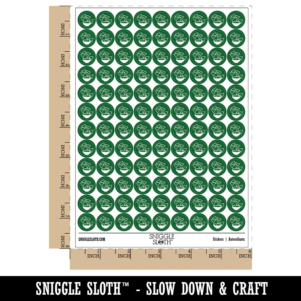 Tortilla Chips and Dip Salsa Cheese Guacamole 200+ Round Stickers - Gloss Finish - 0.50" Size - Dark Green