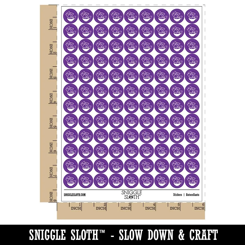 Tortilla Chips and Dip Salsa Cheese Guacamole 200+ Round Stickers - Matte Finish - 0.50" Size - Purple