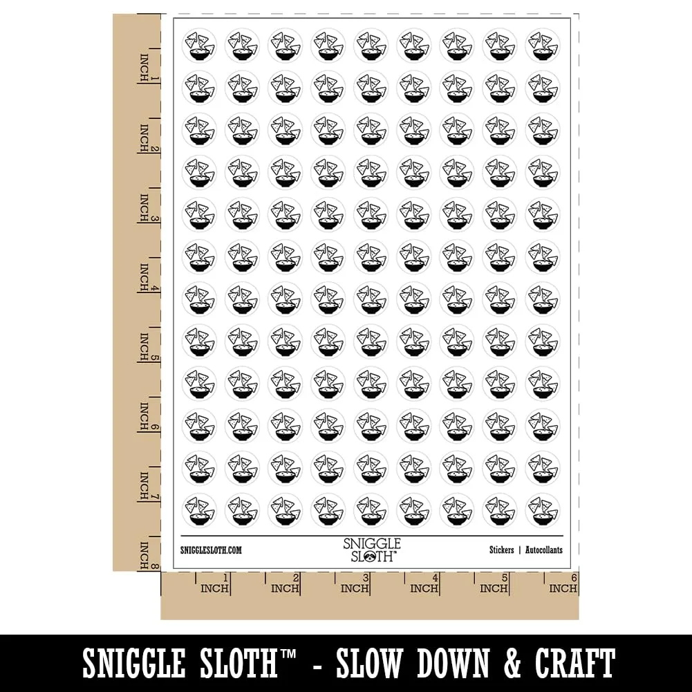 Tortilla Chips and Dip Salsa Cheese Guacamole 200+ Round Stickers - Matte Finish - 0.50" Size - White