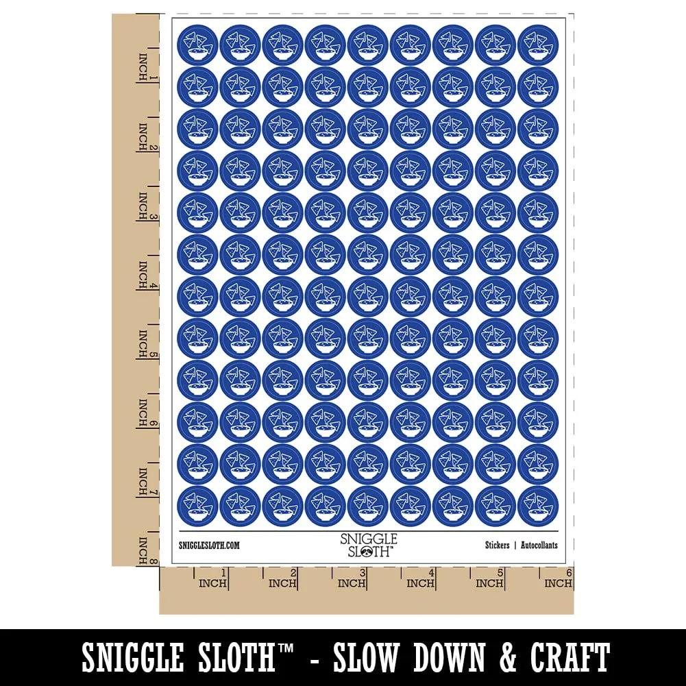 Tortilla Chips and Dip Salsa Cheese Guacamole 200+ Round Stickers - Matte Finish - 0.50" Size - Dark Blue