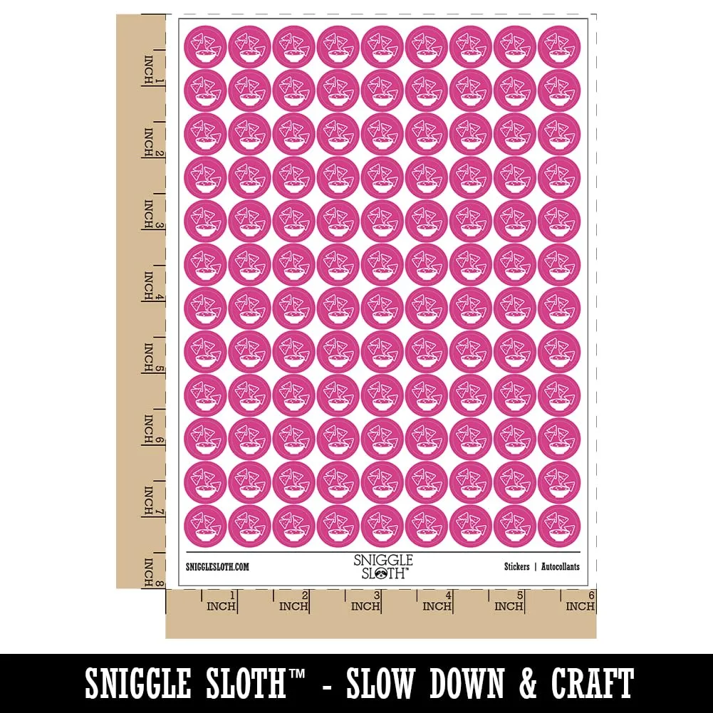 Tortilla Chips and Dip Salsa Cheese Guacamole 200+ Round Stickers - Matte Finish - 0.50" Size - Hot Pink