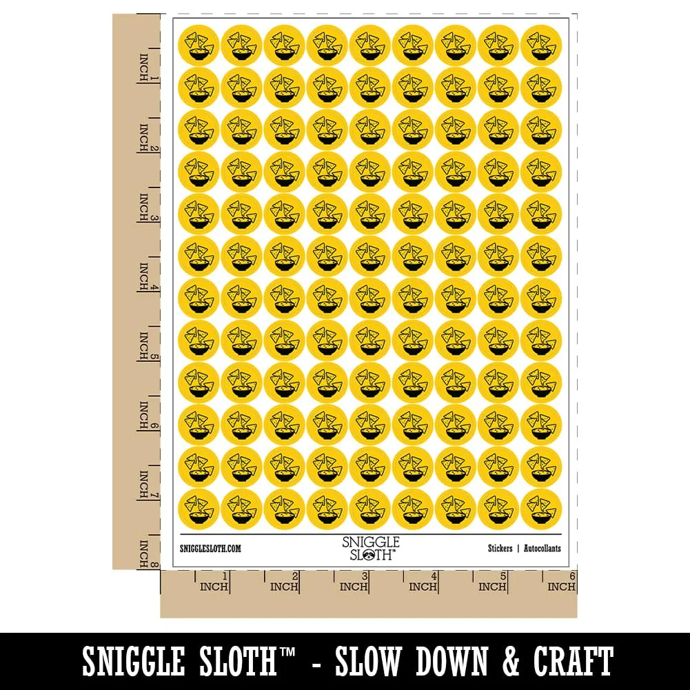 Tortilla Chips and Dip Salsa Cheese Guacamole 200+ Round Stickers - Gloss Finish - 0.50" Size - Yellow