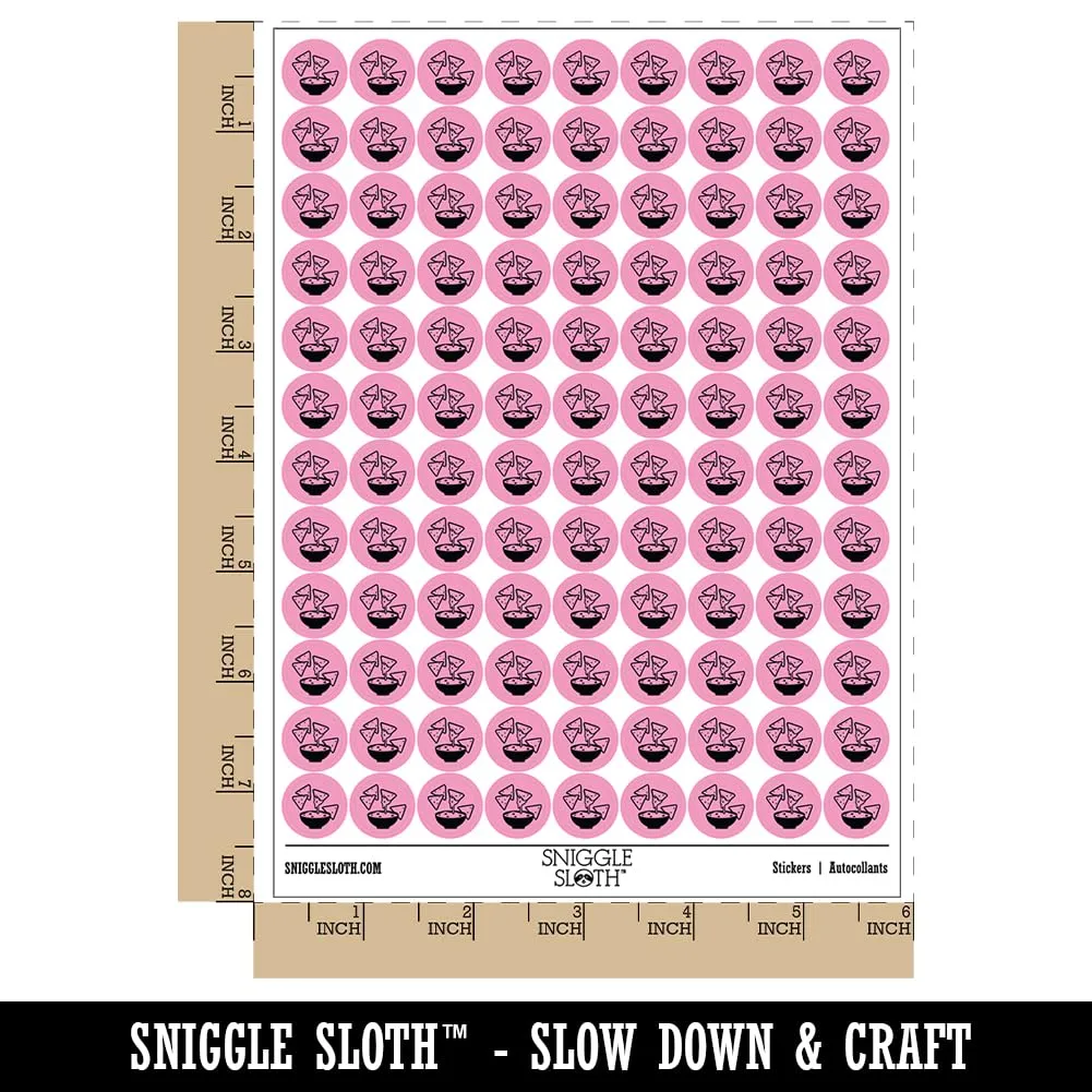 Tortilla Chips and Dip Salsa Cheese Guacamole 200+ Round Stickers - Gloss Finish - 0.50" Size - Light Pink