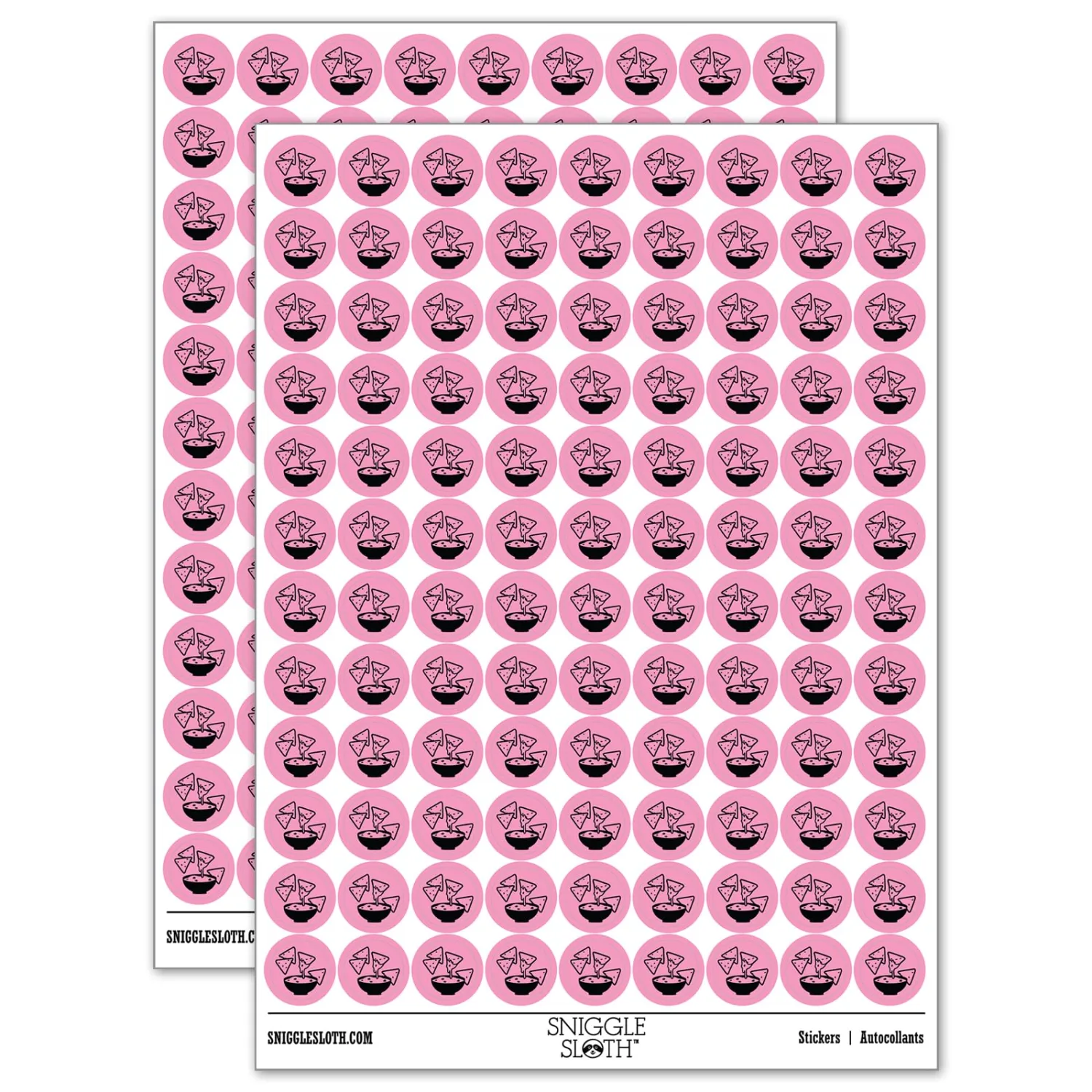 Tortilla Chips and Dip Salsa Cheese Guacamole 200+ Round Stickers - Gloss Finish - 0.50" Size - Light Pink