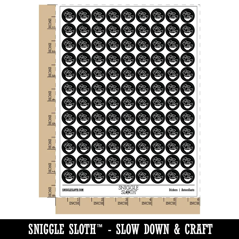 Tortilla Chips and Dip Salsa Cheese Guacamole 200+ Round Stickers - Gloss Finish - 0.50" Size - Black
