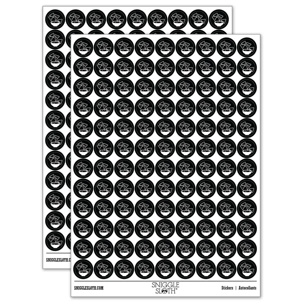 Tortilla Chips and Dip Salsa Cheese Guacamole 200+ Round Stickers - Gloss Finish - 0.50" Size - Black