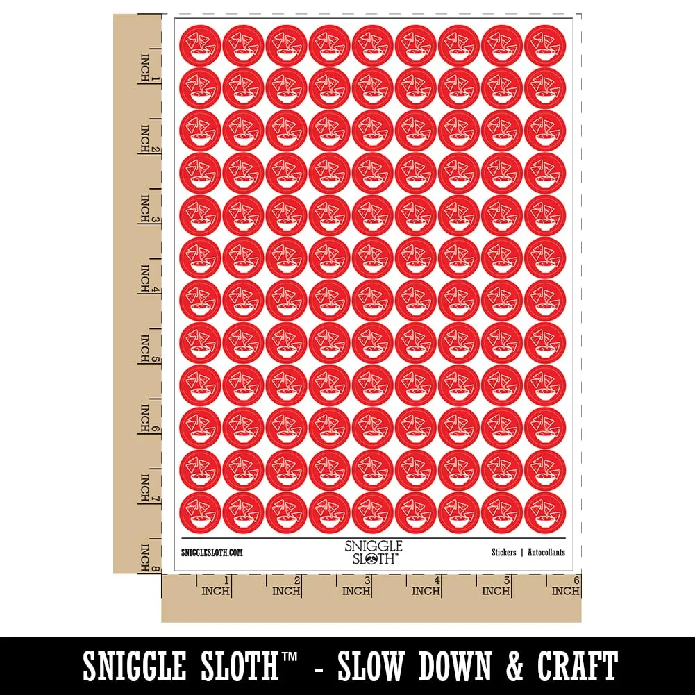 Tortilla Chips and Dip Salsa Cheese Guacamole 200+ Round Stickers - Matte Finish - 0.50" Size - Red