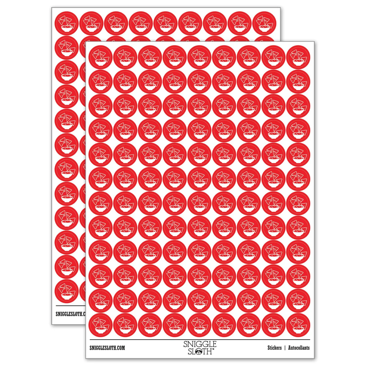 Tortilla Chips and Dip Salsa Cheese Guacamole 200+ Round Stickers - Matte Finish - 0.50" Size - Red