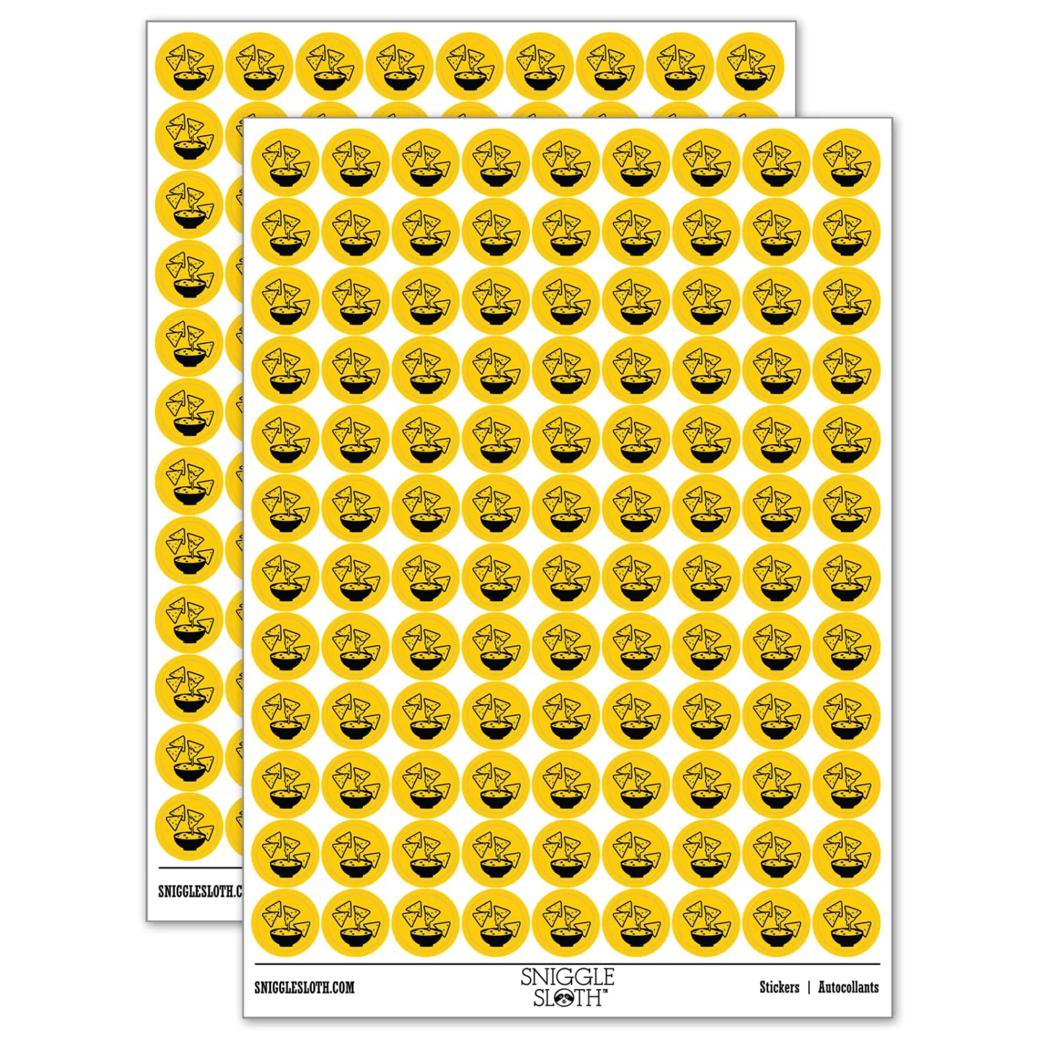 Tortilla Chips and Dip Salsa Cheese Guacamole 200+ Round Stickers - Matte Finish - 0.50" Size - Yellow