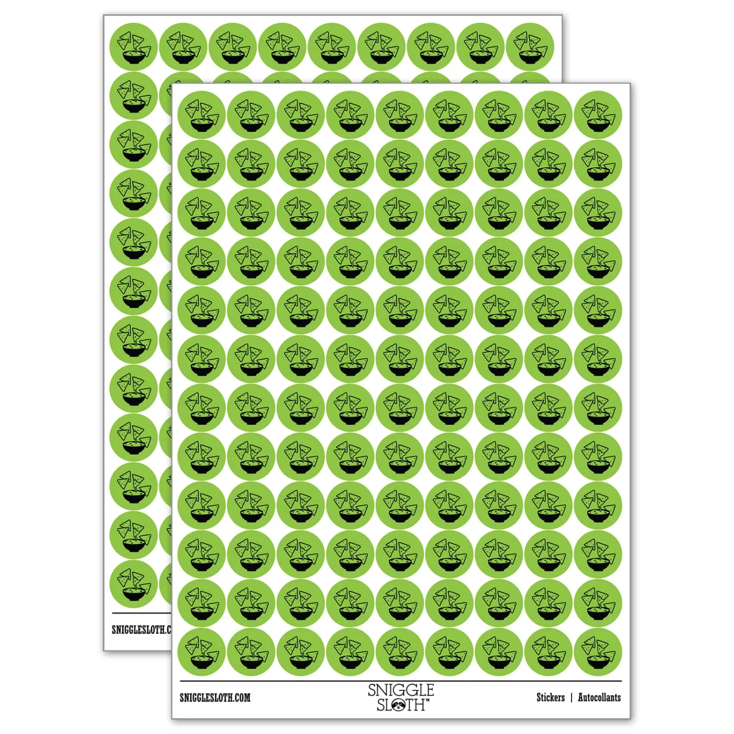 Tortilla Chips and Dip Salsa Cheese Guacamole 200+ Round Stickers - Gloss Finish - 0.50" Size - Light Green