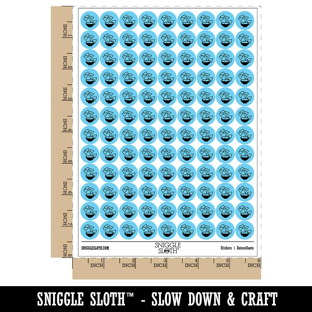 Tortilla Chips and Dip Salsa Cheese Guacamole 200+ Round Stickers - Matte Finish - 0.50" Size - Light Blue