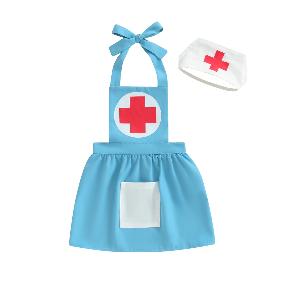 Toddler Girls Halloween Cosplay Nurse Costume Apron & Headband Set