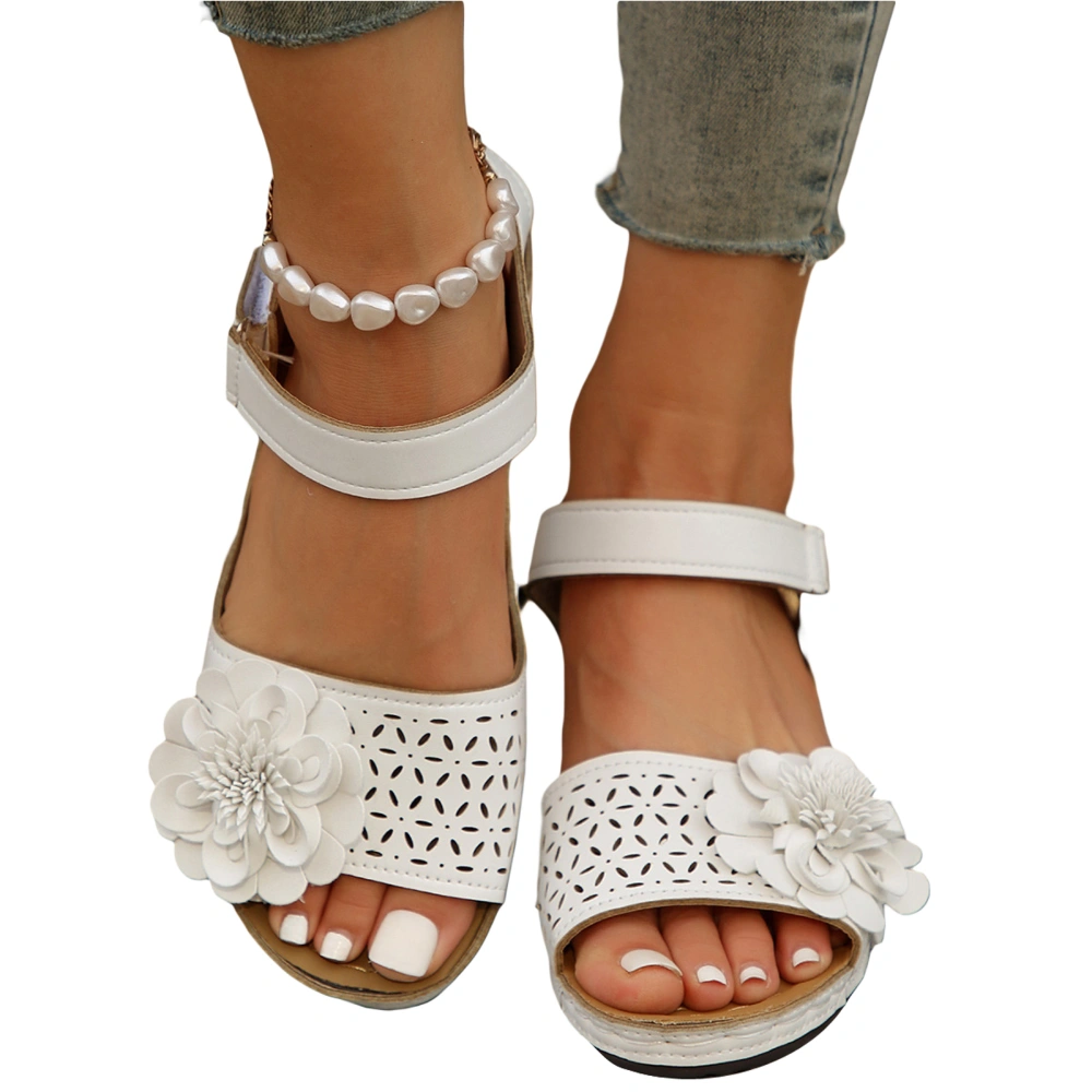 Women Wedge Sandals, Elegant Hollowed Flower Non-slip Summer Heels