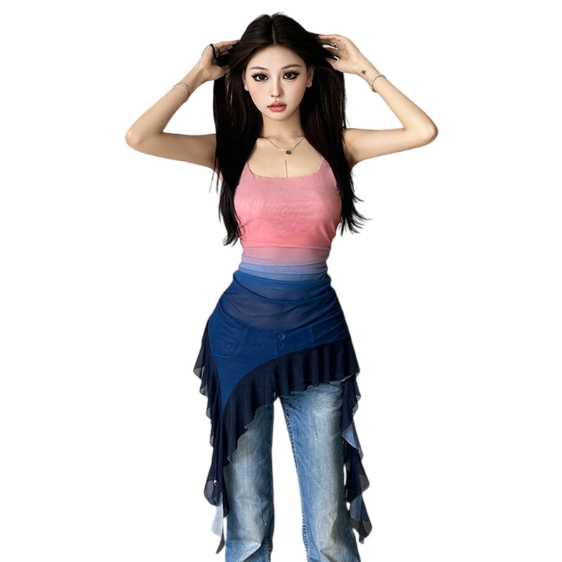 Women Camisoles Gradient Sleeveless Irregular Ruffles Tank Tops