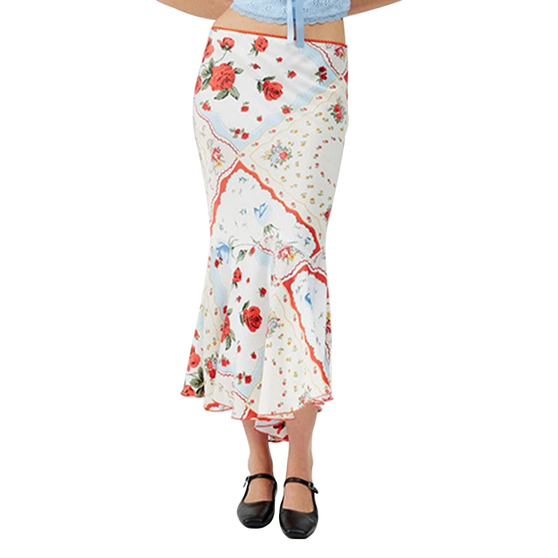 Women's Long Skirts Floral Print Low Waist Skirts Fishtail Skirts