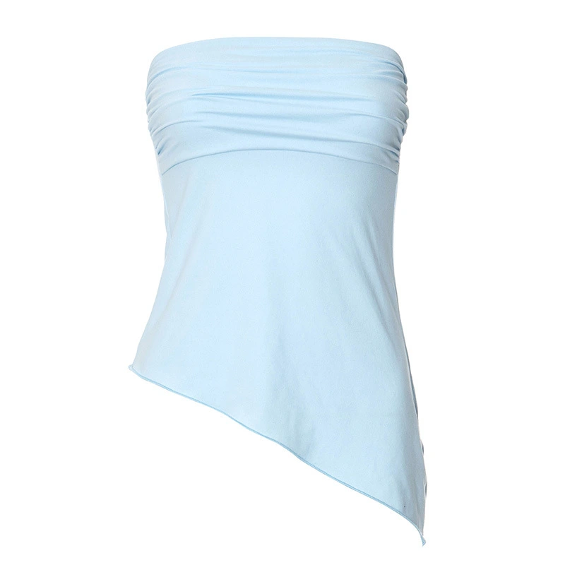 Women Tube Tops Solid Color Irregular Hem Strapless Tops Shirts