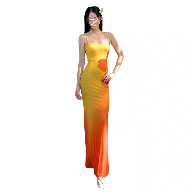 Womens Flower Long Dress Square Neck Spaghetti Strap Bodycon Dress