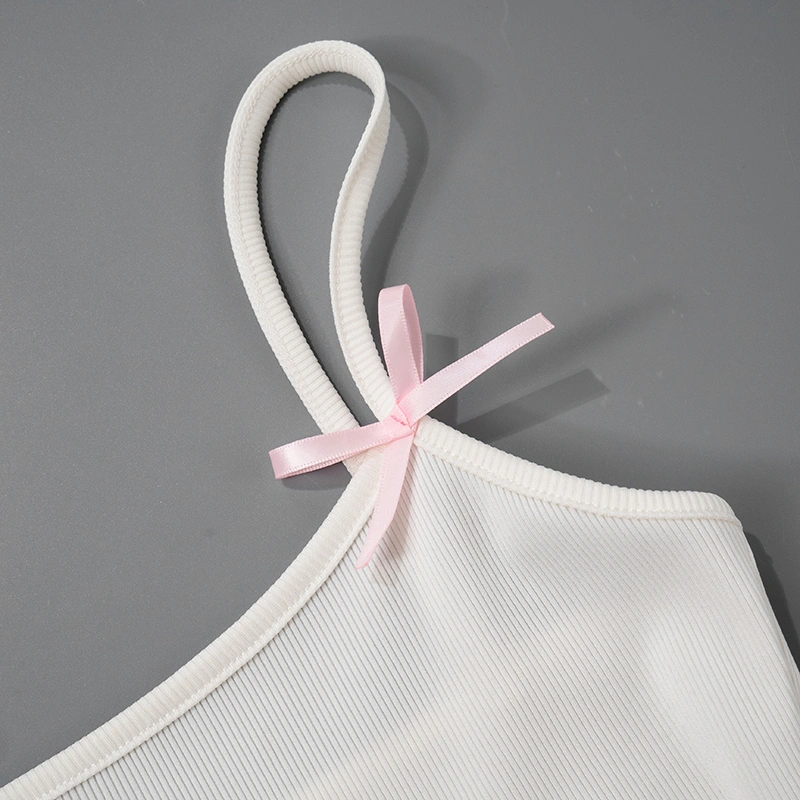 Women Cami Contrast Color Letter Embroidered 3D Bow Slim Fit Crop Tops